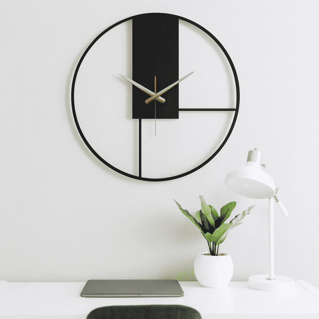 "Architectural Grid" Abstract Black Metal Line Art Wall Clock - #CL005 - Postor.pk