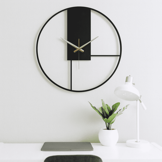 "Architectural Grid" Abstract Black Metal Line Art Wall Clock - #CL005 - Postor.pk