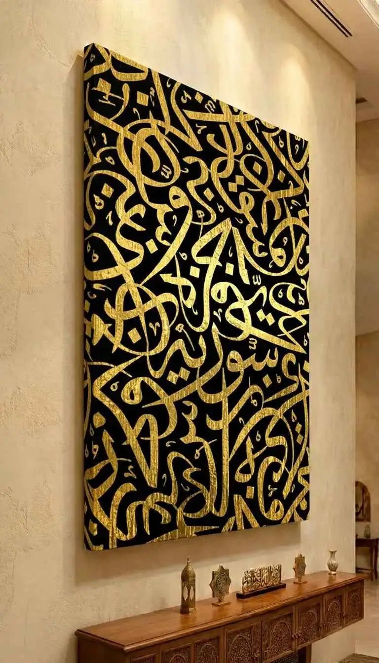 Elegant Black and Gold Islamic Script Wall Art #SP004
