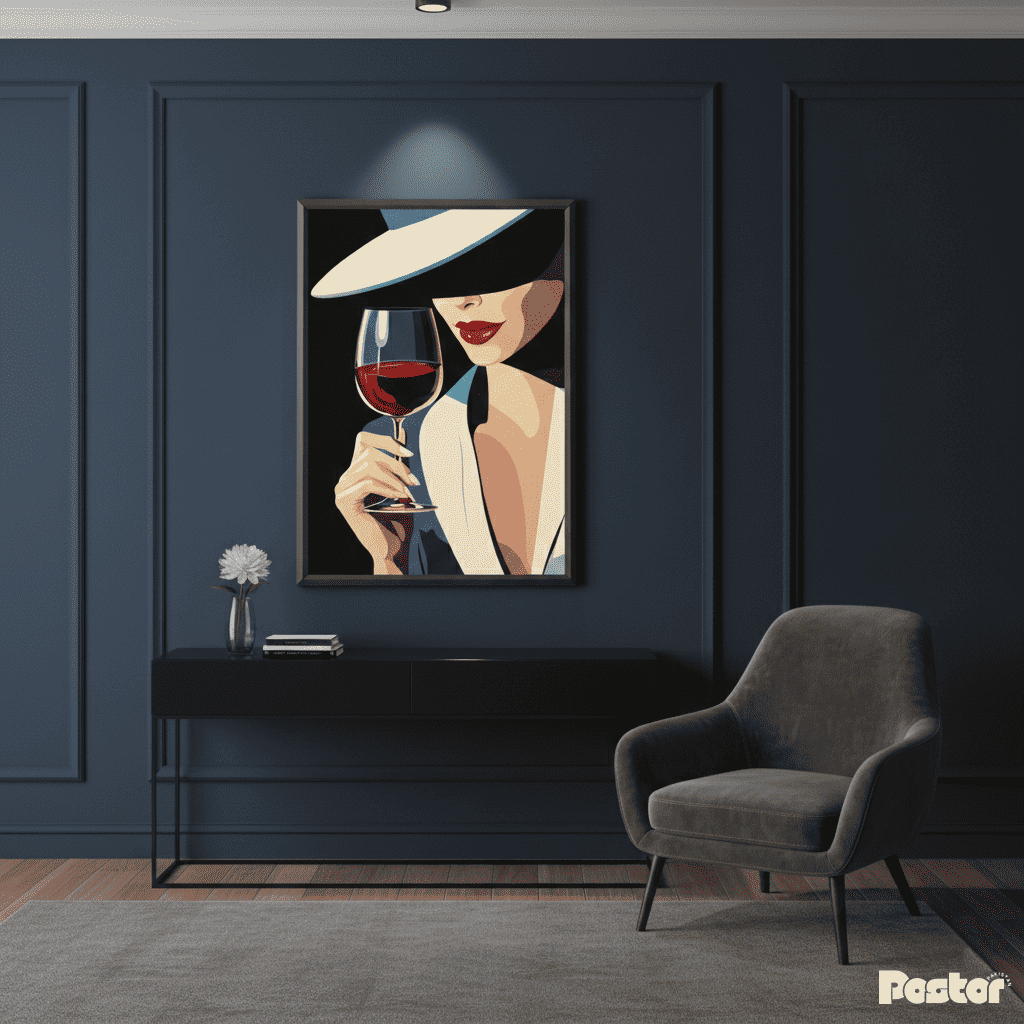 Sophisticated Woman in Hat with Red Wine Glass Pop Art - Framed Poster #P117