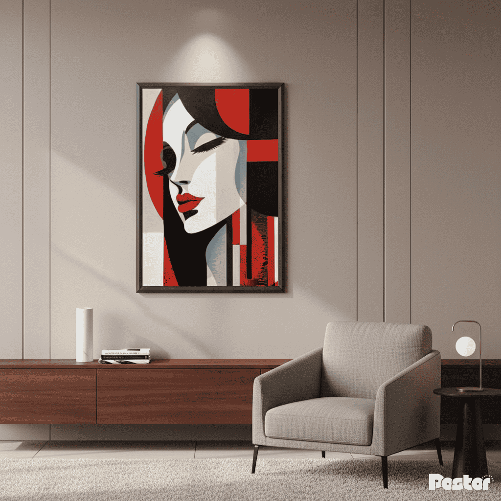 Art Deco Geometric Woman Profile Wall Art - Framed Poster #P114 - Postor.pk