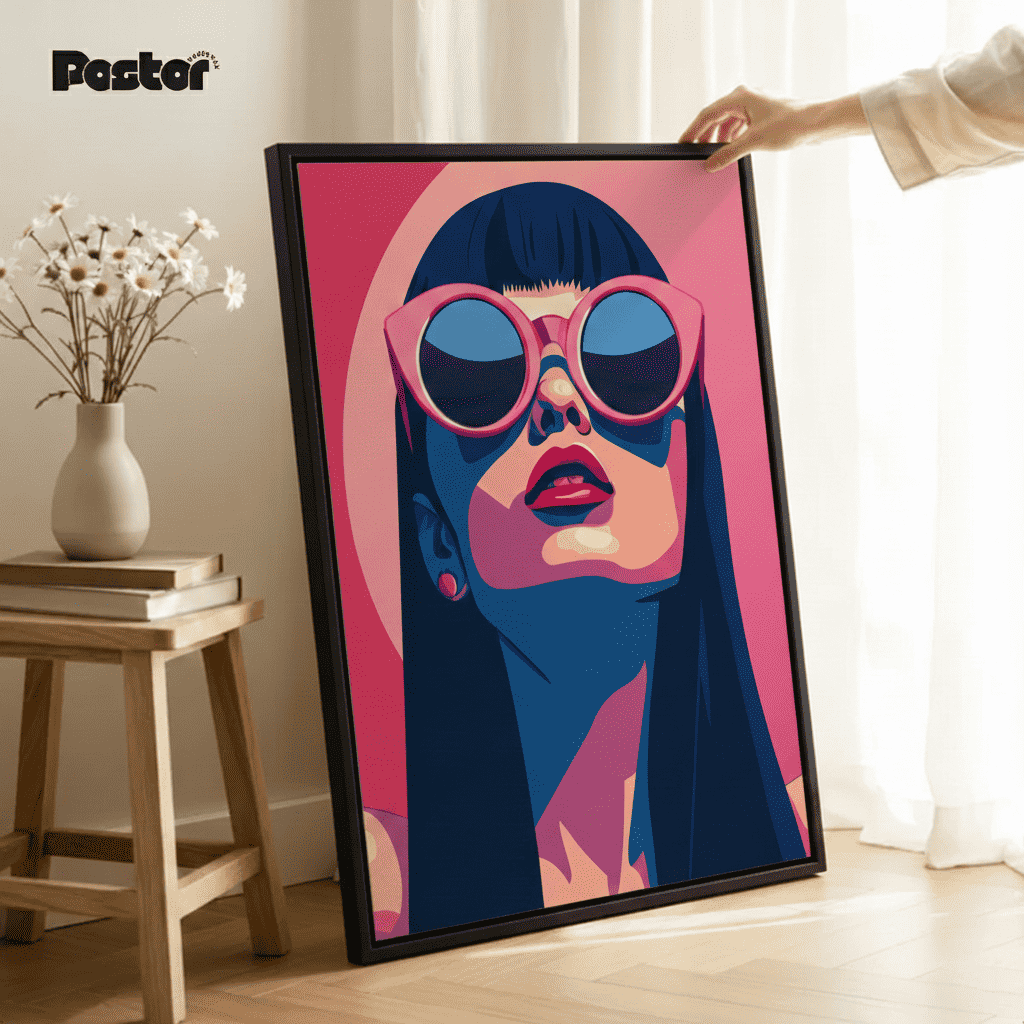 Retro Pop Art Woman in Pink Sunglasses - Framed Poster #P112 - Postor.pk