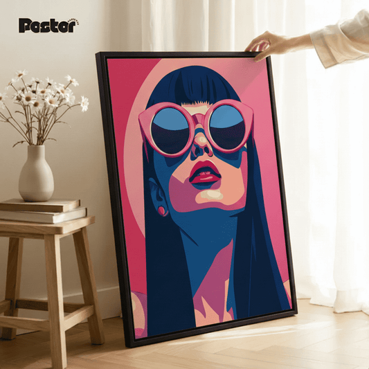 Retro Pop Art Woman in Pink Sunglasses - Framed Poster #P112 - Postor.pk