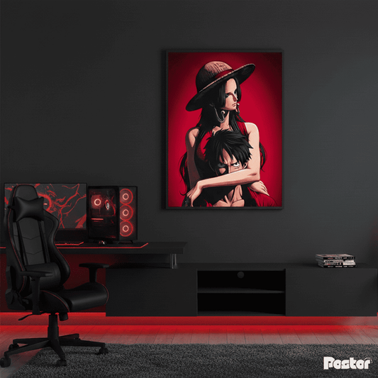 One Piece Anime Art Print - Boa Hancock and Luffy Dynamic Portrait Art - Framed Poster #P119