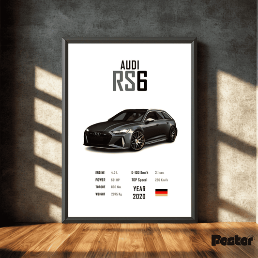 Audi RS6 Vehicle Specs Framed Poster - #P053 - Postor.pk