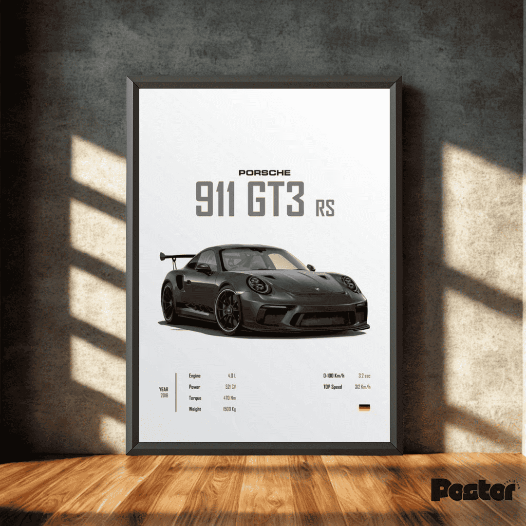 Porsche 911 GT3 RS Vehicle Specs Framed Poster - #P054 - Postor.pk