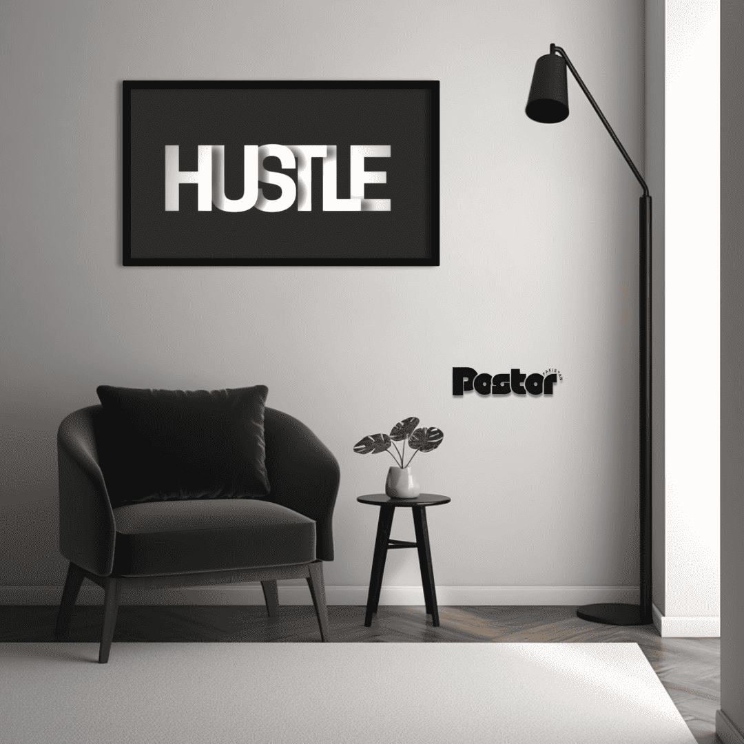 "HUSTLE" Large Size 3D Text Framed Art Poster - #P037