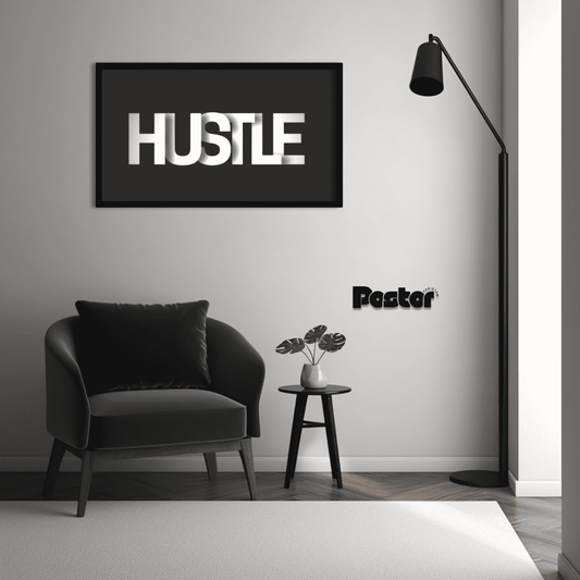 "HUSTLE" Large Size 3D Text Framed Art Poster - #P037
