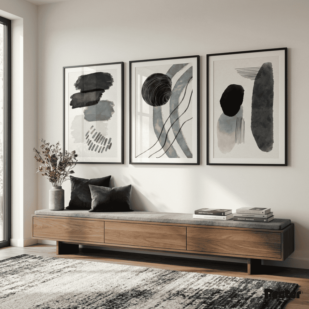 Indigo & Navy Watercolor Abstract Triptych Wall Art Set - Postor.pk