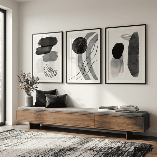 Indigo & Navy Watercolor Abstract Triptych Wall Art Set - Postor.pk