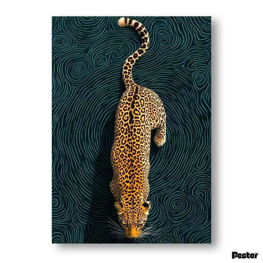 Majestic Leopard on Emerald Swirl Top-Down Art