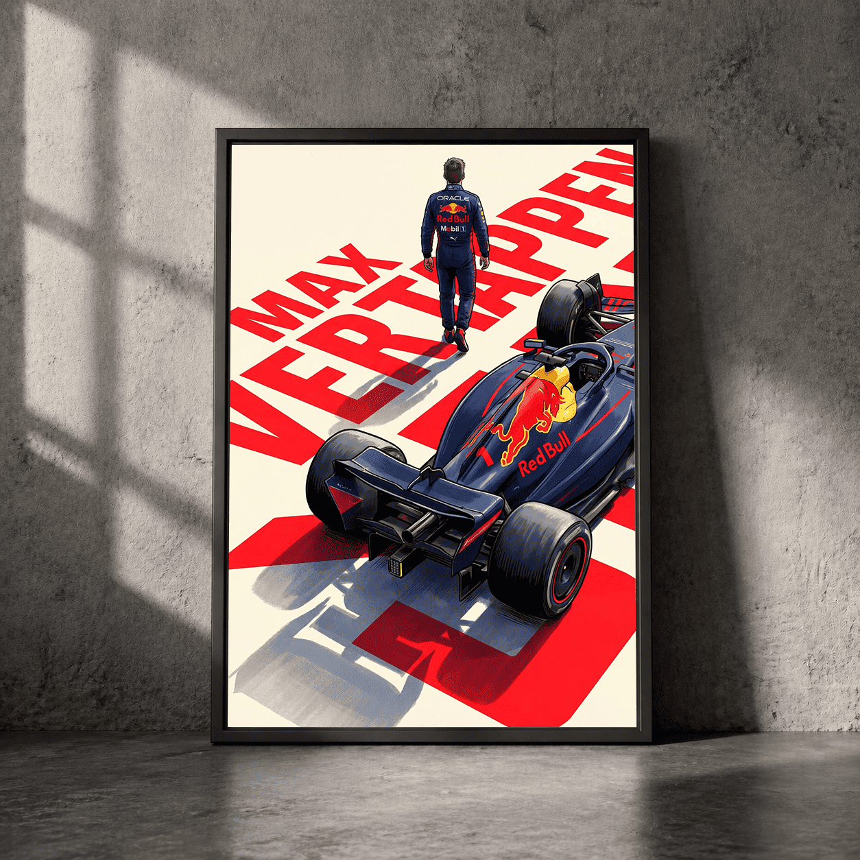 Max Verstappen Walking Alongside Red Bull F1 Car - Postor.pk