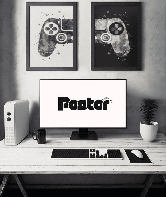 2 Black and White Gaming Controller Duo Framed Posters - #P029