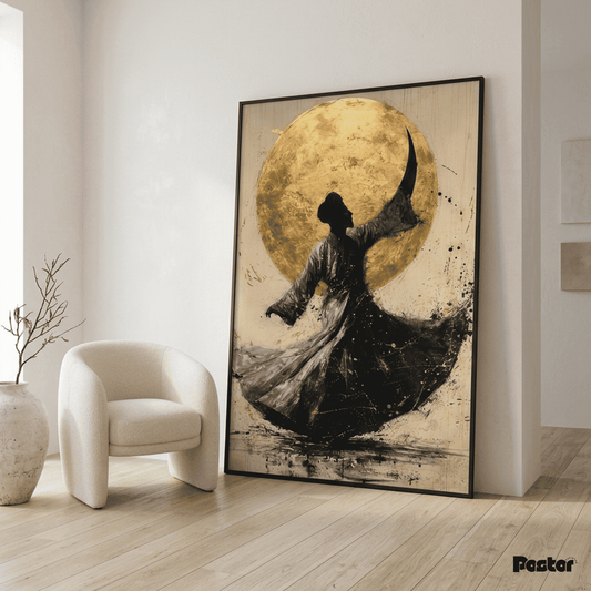 Modern Minimalist Gold Moon Dervish Art