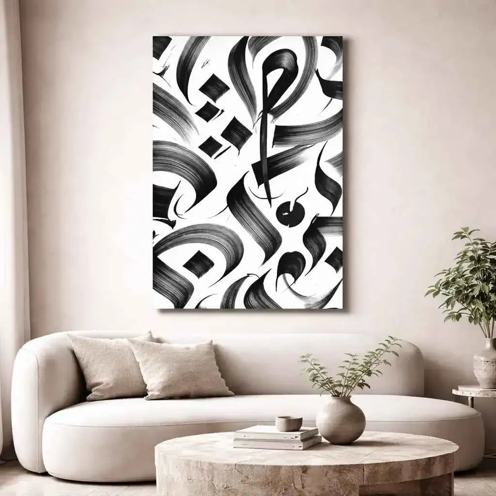 Modern Black & White Arabic Brushstroke Wall Art- #SP008