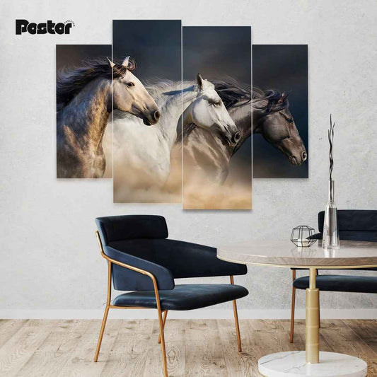 Wild Horses Dramatic 4-Panel Canvas Art - #S005