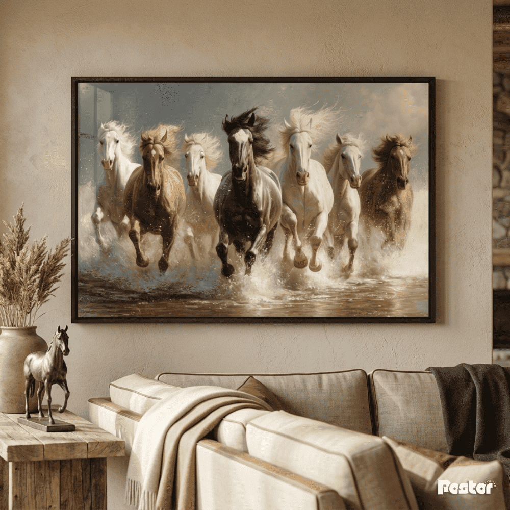 Seven Horses Charging Through Water - Postor.pk