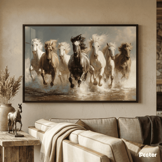 Seven Horses Charging Through Water - Postor.pk