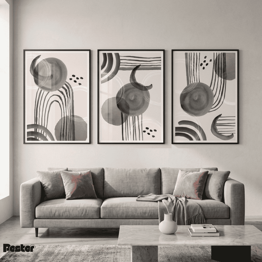 Soft Pink & Charcoal Abstract Ink Wall Art Set - Postor.pk