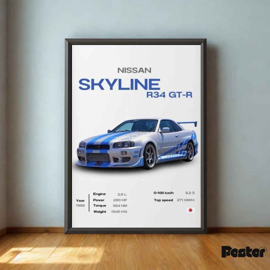 Nissan GTR R34 Framed Poster with Stats - #P084
