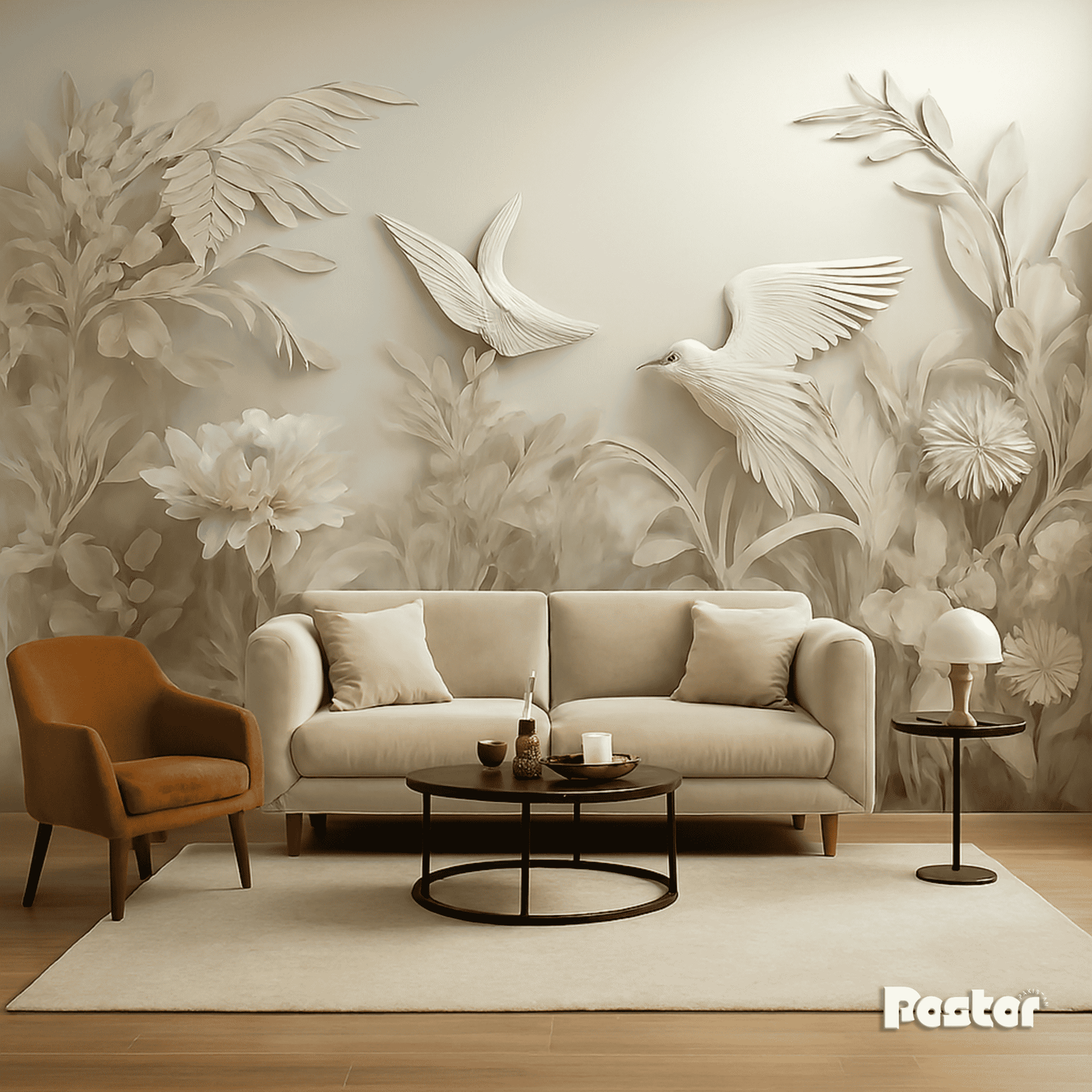 “Paper Garden” 3D Floral & Bird Wallpaper Mural - #W010 - Postor.pk