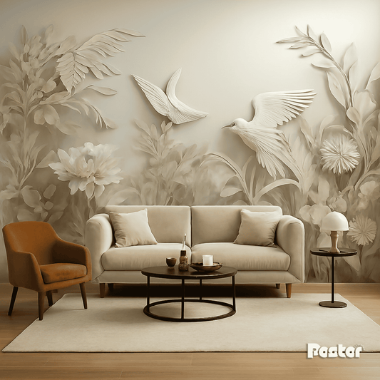 “Paper Garden” 3D Floral & Bird Wallpaper Mural - #W010 - Postor.pk