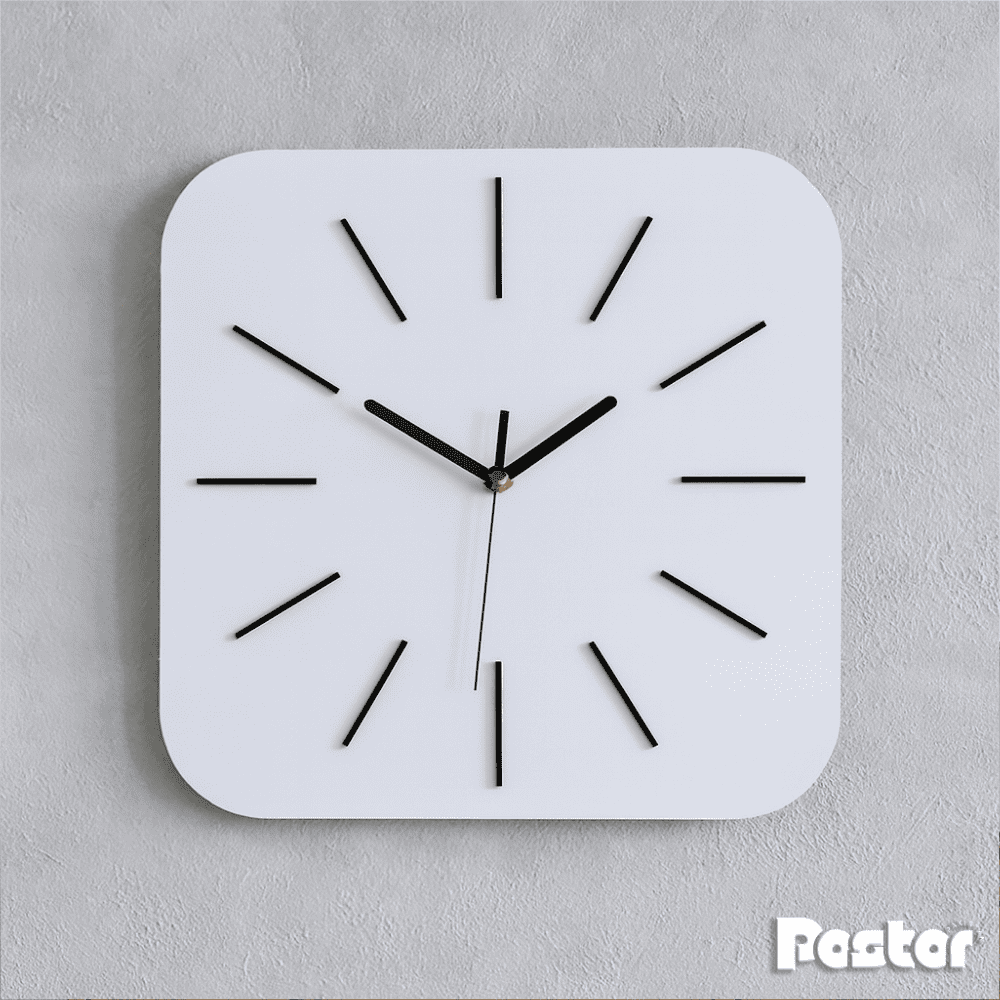 "Purity" Square Minimalist White Wall Clock with Corner Radius - #CL002 - Postor.pk