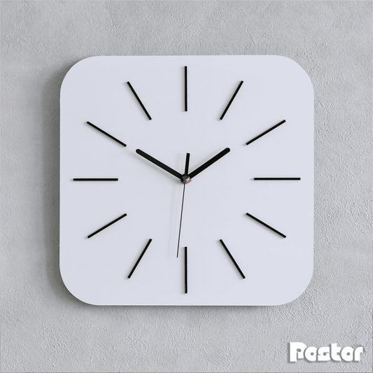 "Purity" Square Minimalist White Wall Clock with Corner Radius - #CL002 - Postor.pk