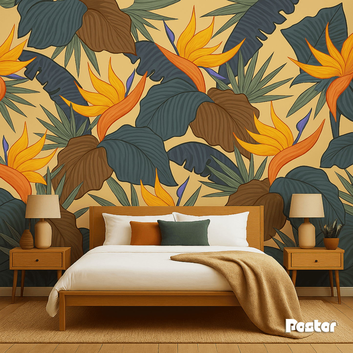Colorful Abstract Jungle Leaf Wall Mural - Wallpaper - #W005 - Postor.pk