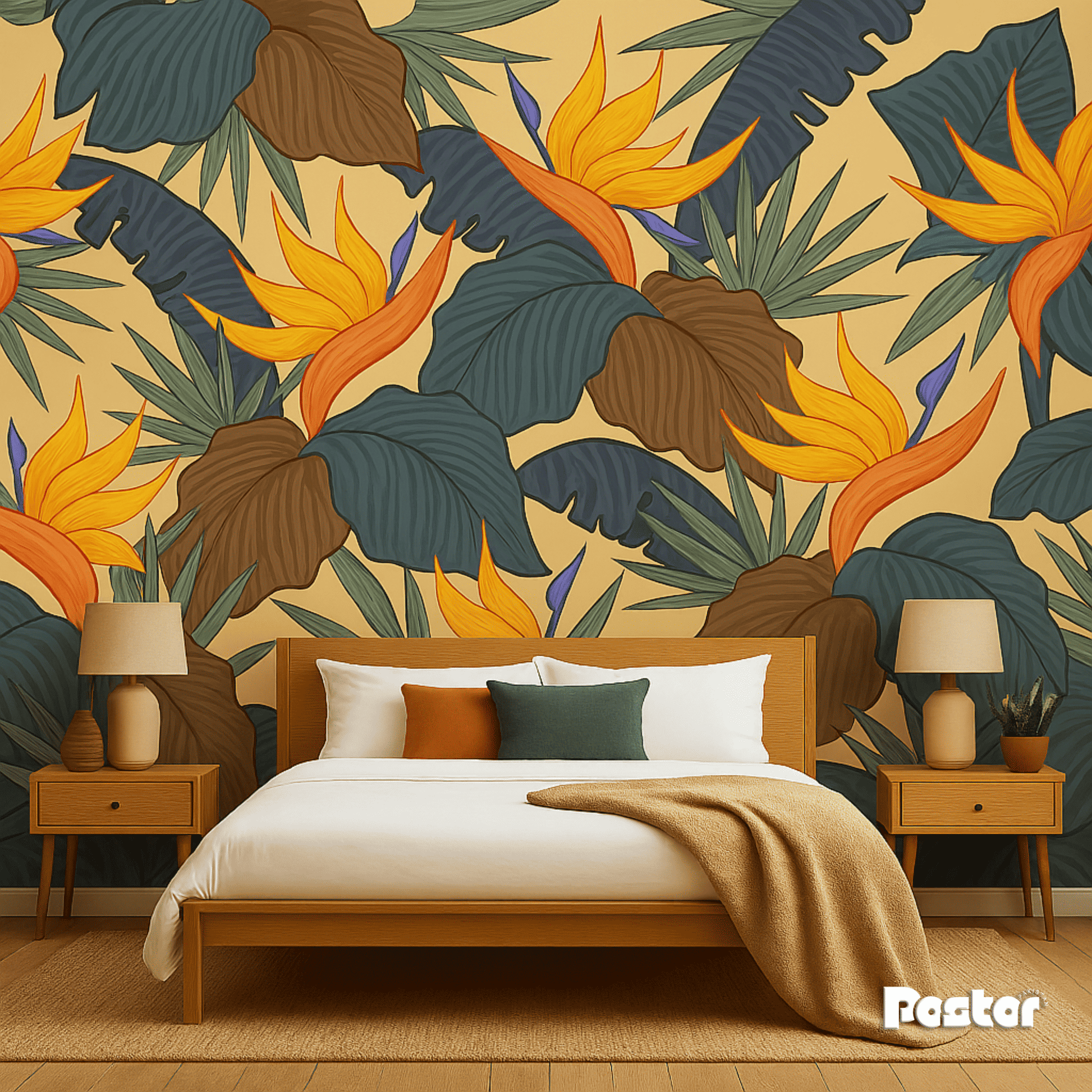 Colorful Abstract Jungle Leaf Wall Mural - Wallpaper - #W005 - Postor.pk