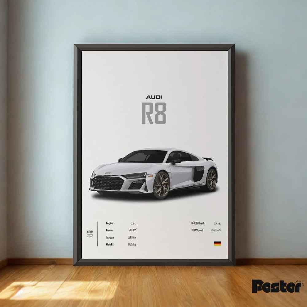 Audi R8 Framed Poster with Stats - #P078