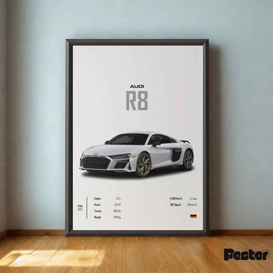 Audi R8 Framed Poster with Stats - #P078