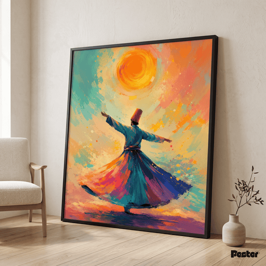 Vibrant Colorful Watercolor Whirling Dervish Canvas - Postor.pk