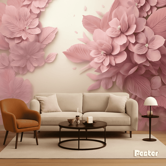 “Blush Petals” 3D Floral Wallpaper Mural - #W011 - Postor.pk