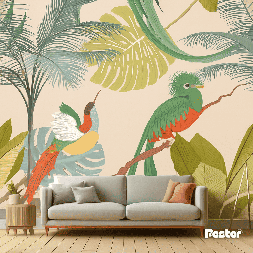 "Serene Jungle" Tropical Bird Wallpaper Mural - #W008 - Postor.pk