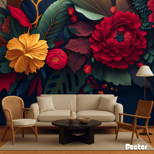 “Vibrant Tropics” Bold Floral Wallpaper Mural #W016 - Postor.pk