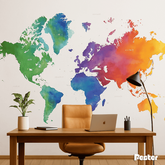 “Watercolor World” Map Wallpaper Mural #W018 - Postor.pk