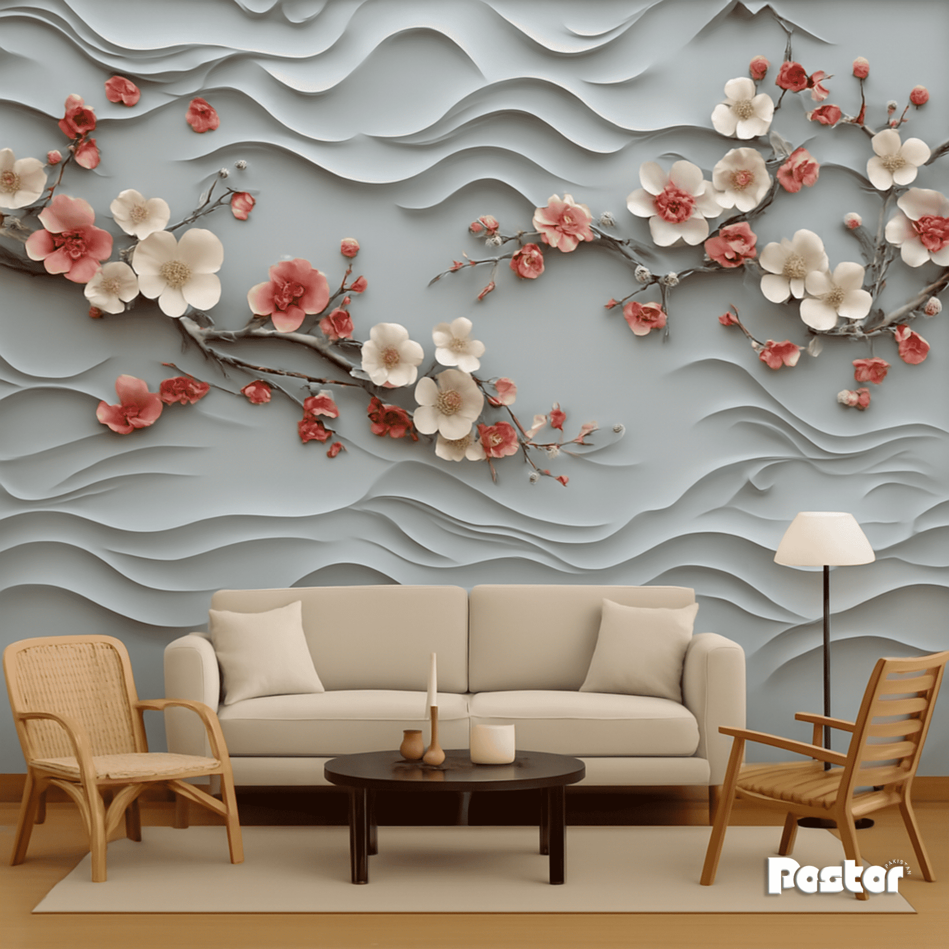 “Waves” 3D Floral Wallpaper Mural - #W014 - Postor.pk