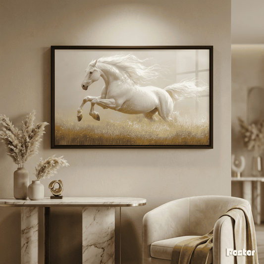 White Horse Leaping in Luminous Golden Meadow - Postor.pk