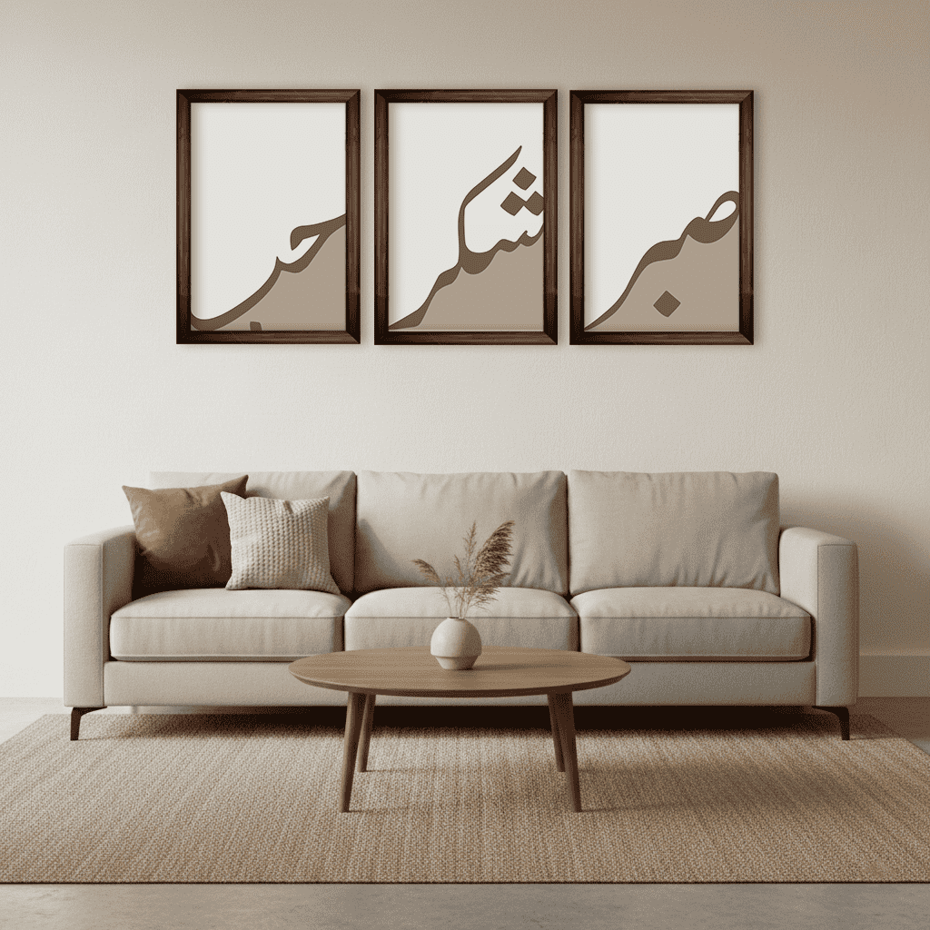 Arabic Calligraphy 'Sabar, Shukar, Hiba' - Set of 3 Frames #P120 - Postor.pk