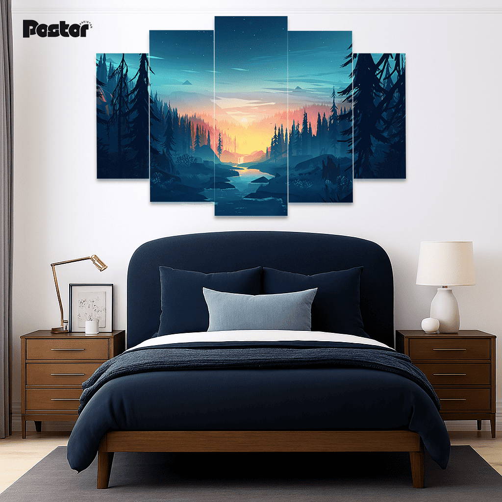 'Twilight Wilderness' Stylized Forest 5-Panel Canvas Art #S016 - Postor.pk